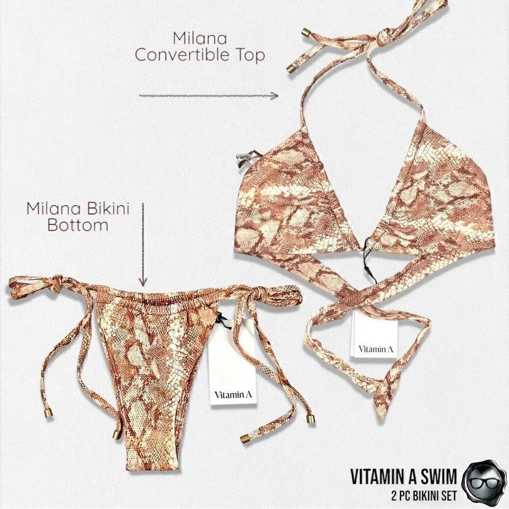 VITAMIN A SWIM MILANA 2-PIECE BRAZILIAN BIKINI SET IN LTD EDITION SAND SNAKE NEW